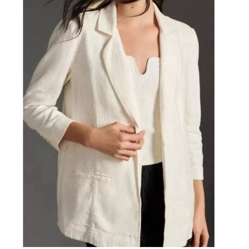 Anthropologie Cream/white linen blend split back blazer